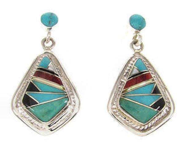 Multicolor Inlay Post Earrings Sterling Silver Jewelry IS59001